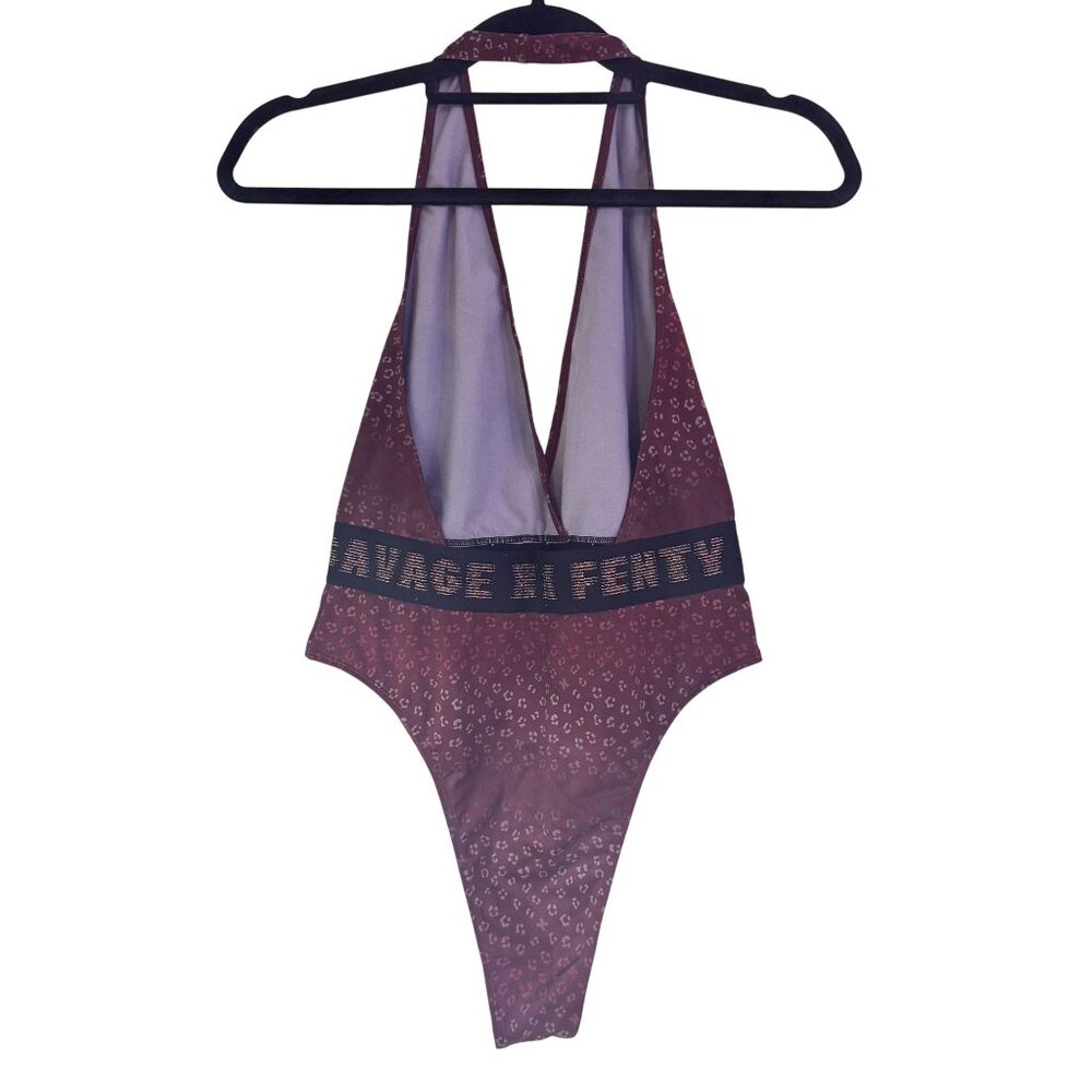 Savage x Fenty Bodysuit Women's Red/Black Halter Top Backless Stretchy Size M - Picture 2 of 9